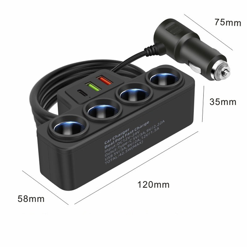 Smartes 4-fach KFZ-Ladegerät – Zigarettenanzünder mit 2 USB + PD, QC3.0 Schnellladung 🚗🔋