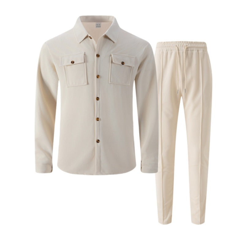 🔥Herren-Set aus Waffel-Button-Down-Jacke und Hose