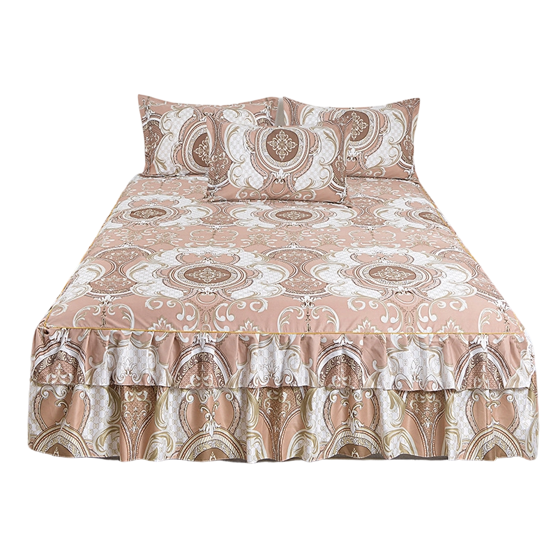 3-Piece Floral Ruffled Bed Skirt Set