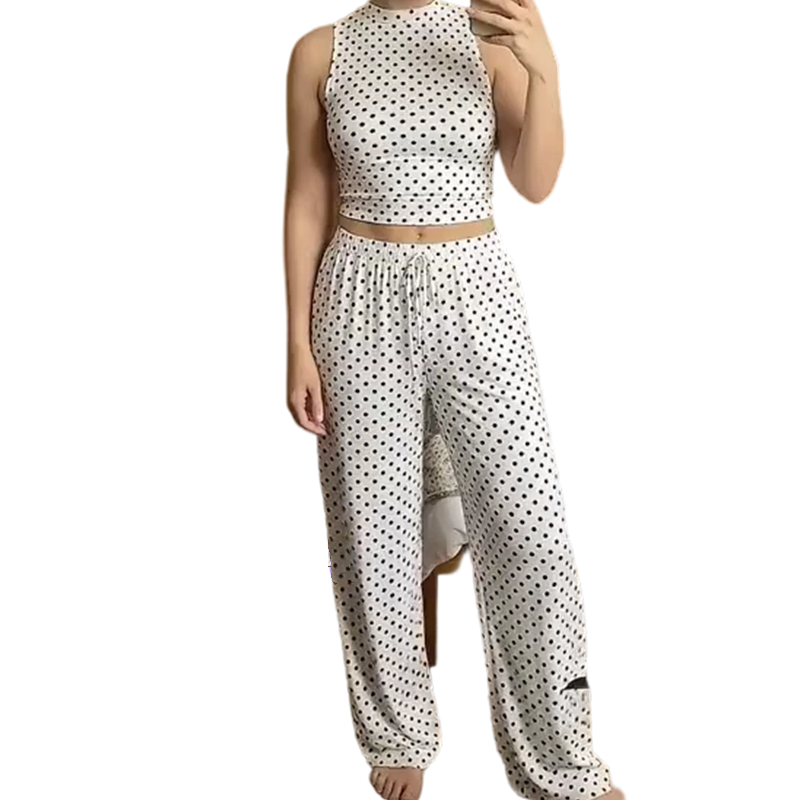Set aus ärmellosem Oberteil und Hose mit Polka-Dots für Damen