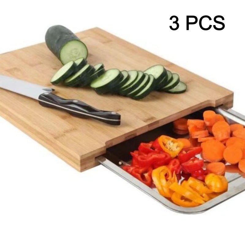 Wooden Cutting Board with Slide-Out Trays