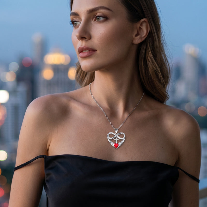 🔥 50% RABATT – Unendlichkeit Herz Kreuz Halskette mit Flügelanhänger 💫❤️