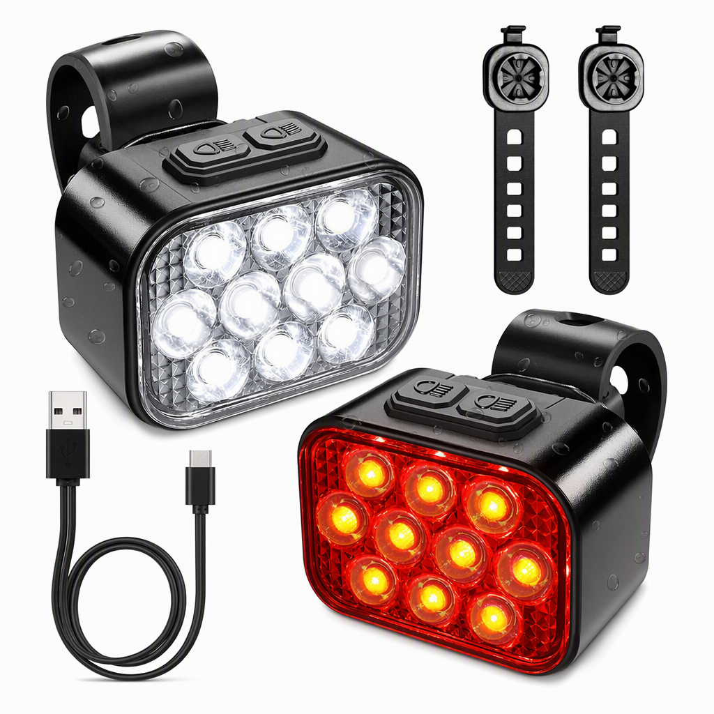 ⏳Begrenzte Zeit 50% Rabatt💥Helles Fahrradlicht-Set mit Frontscheinwerfer und Rücklicht für Nachtsicherheit Warnung Mountainbike Zubehör