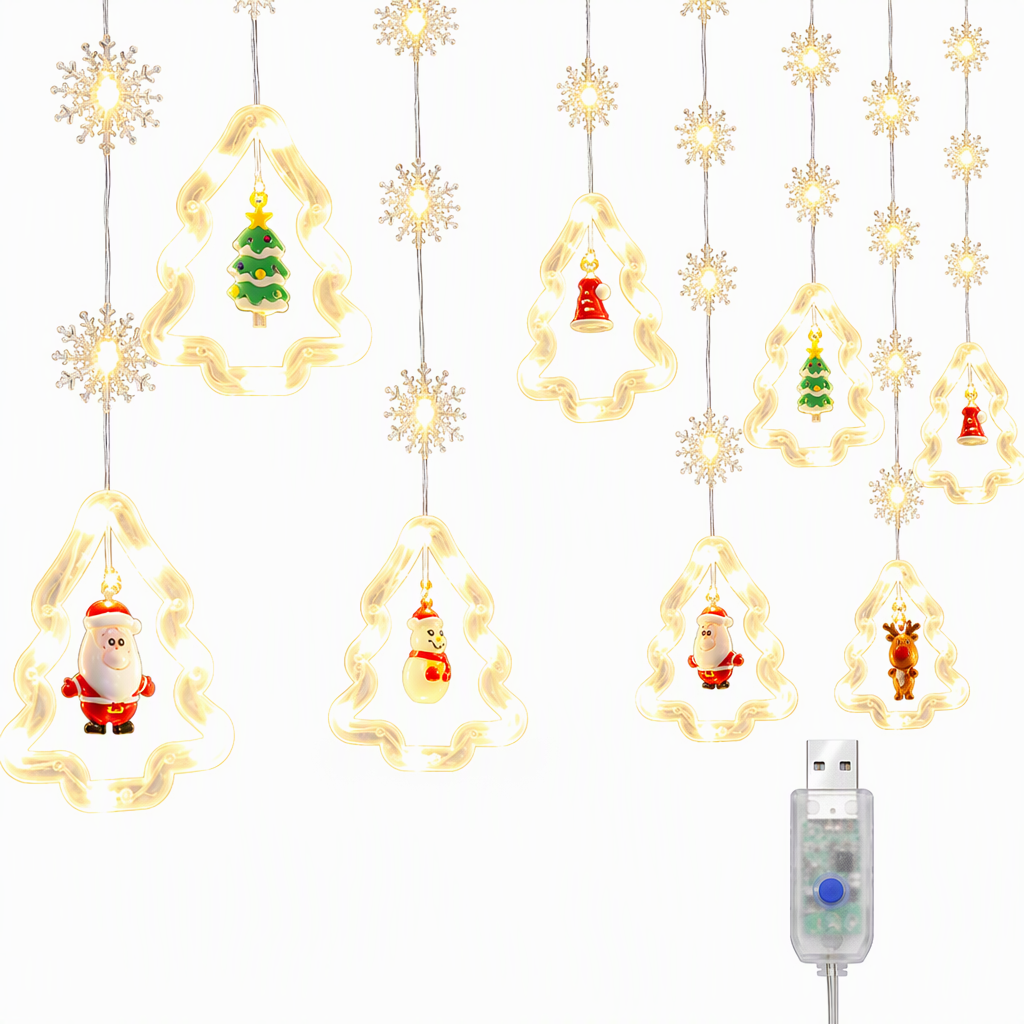 🎄 Begrenzte Zeit 50% Rabatt 💡 LED-Weihnachts-Eiszapfen-Lichterkette, USB-betrieben, hängende Lichter mit Stern- und Weihnachtsbaumring für Weihnachtsfensterdekoration