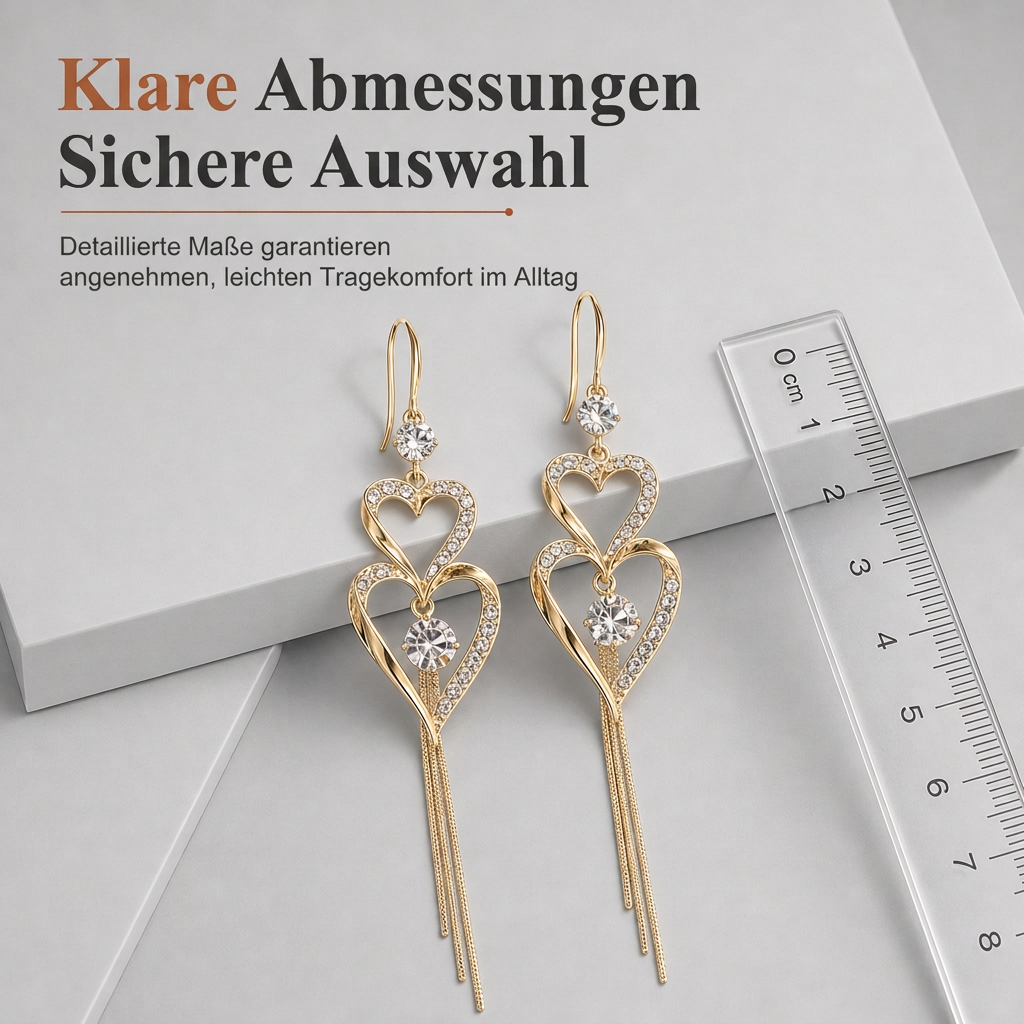 💫 Begrenzte Zeit 50% Rabatt 💎 Elegante vergoldete Doppel Herz Quasten Ohrringe mit Strass für Damen
