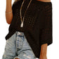 💥Womens Summer Scoop Neck ShortSleeve Sweater Casual Crochet Hollow Out Knit Top