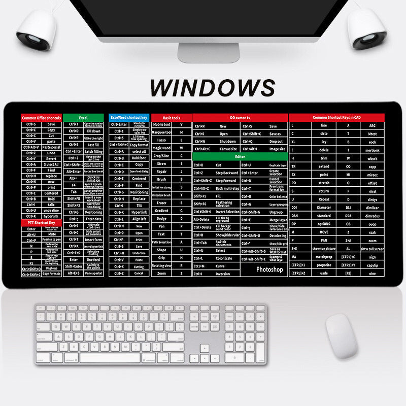 ⌨️Quick Key Supergroße rutschfeste Tastaturauflage  – mit Office-Software-Shortcut-Mustern👨‍💻👩‍💻