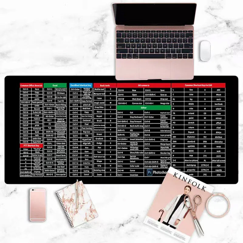 ⌨️Quick Key Supergroße rutschfeste Tastaturauflage  – mit Office-Software-Shortcut-Mustern👨‍💻👩‍💻