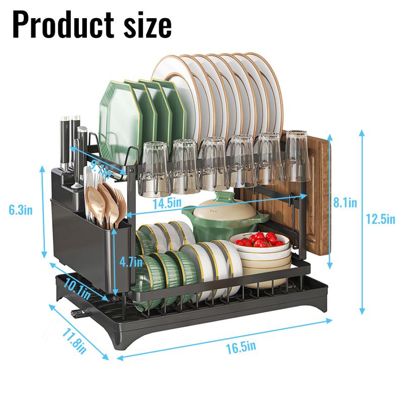 💎 50% RABATT! 💎 2-stufiges Geschirr-Abtropfregal – Mit Ablaufschale, Platzsparend & Ideal für Familienküchen