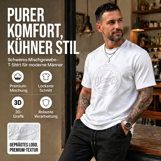 👕🔥 Herren-T-Shirt – strukturierter Aufdruck, reine Baumwolle, lockere Passform. 50% RABATT!