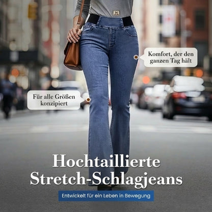 🔥Solange der Vorrat reicht 50 % Rabatt!🎉Damen High-Waist Schlagjeans aus Stretch-Denim