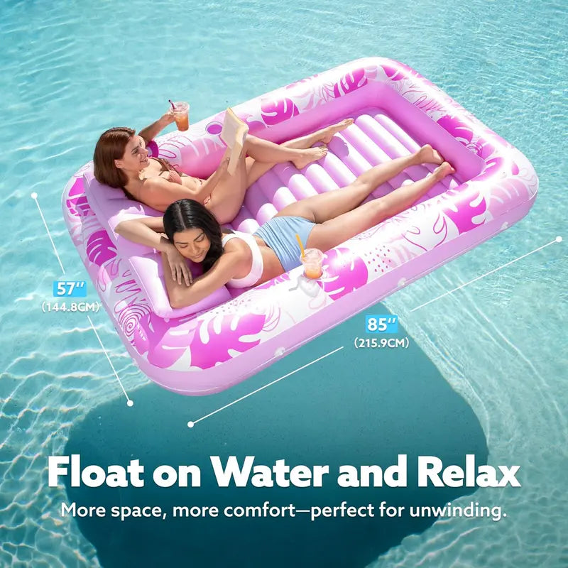 Sloosh XL Aufblasbarer Sonnenbad-Pool-Liegestuhl mit Becherhalter, 178x117cm Extra Große Pool-Schwimmliege für Erwachsene mit Kopfkissen, 4-in-1 Sonnenbadewanne Floatie, Schwimmbett-Liege für Wasser, aufblasbares Sofa Schwimmen