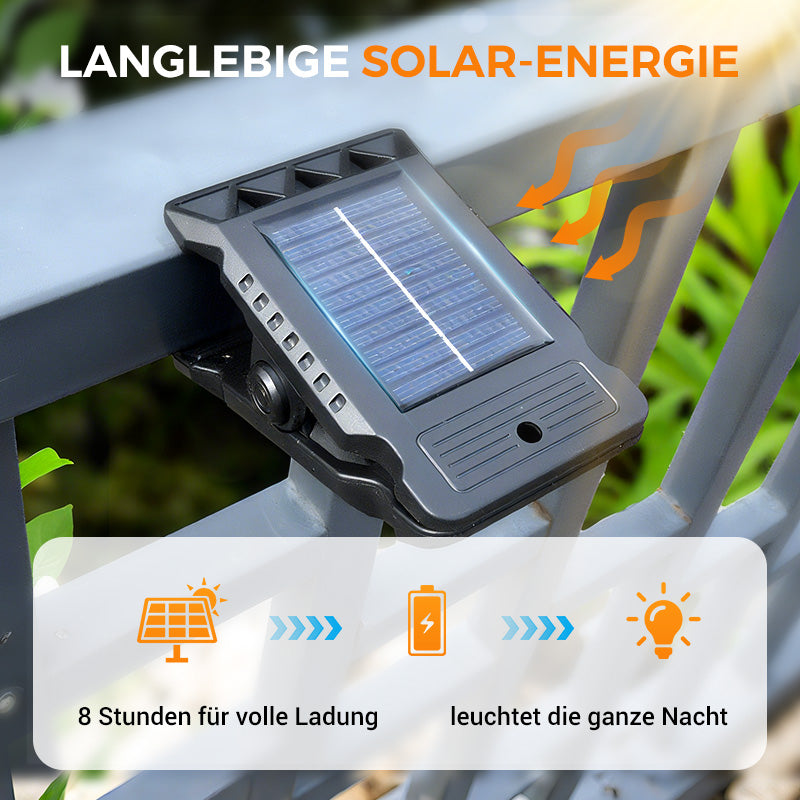 Solar-Clip-Leuchte mit Bewegungssensor. Perfekt für Garten, Balkon & Terrasse!