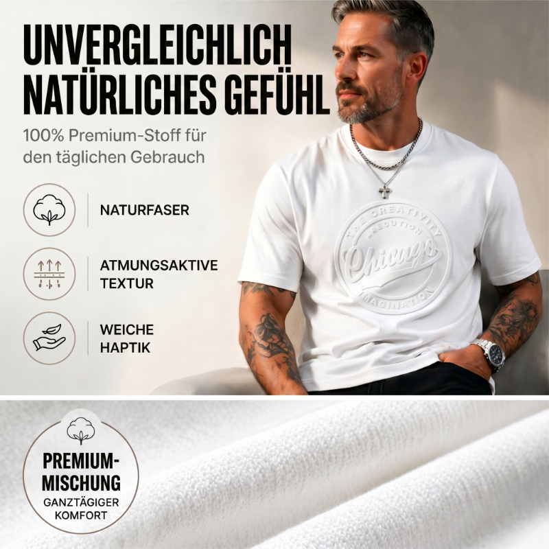 👕🔥 Herren-T-Shirt – strukturierter Aufdruck, reine Baumwolle, lockere Passform. 50% RABATT!