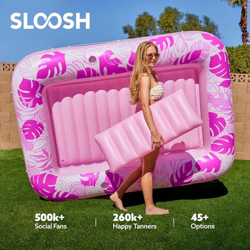 Sloosh XL Aufblasbarer Sonnenbad-Pool-Liegestuhl mit Becherhalter, 178x117cm Extra Große Pool-Schwimmliege für Erwachsene mit Kopfkissen, 4-in-1 Sonnenbadewanne Floatie, Schwimmbett-Liege für Wasser, aufblasbares Sofa Schwimmen