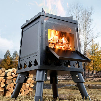 Tragbarer Holzofen mit Raketentechnik | 16 Belüftungslöcher für effiziente Verbrennung | Holzofen für den Außenbereich | Zusammenklappbarer Campingkocher