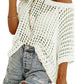 💥Womens Summer Scoop Neck ShortSleeve Sweater Casual Crochet Hollow Out Knit Top