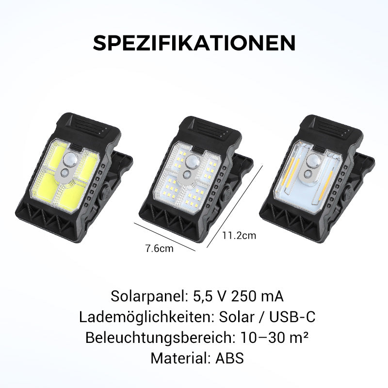 Solar-Clip-Leuchte mit Bewegungssensor. Perfekt für Garten, Balkon & Terrasse!