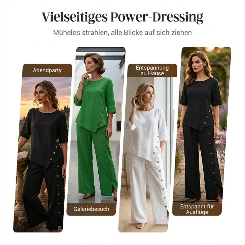 🌸Große Preisreduzierung🌸 Asymmetrisches Top mit weiter Hose – Zweiteiliges Damen-Outfit für Beruf und Freizeit