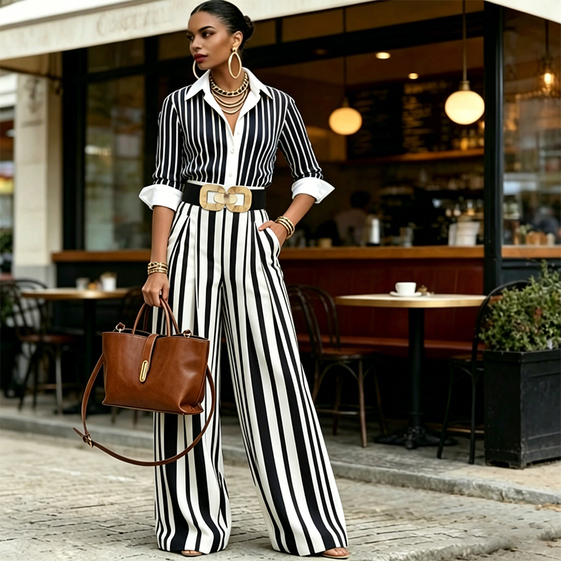 Gestreiftes Shirt & weite Hose im Set – bequem & stilvoll für den Alltag
