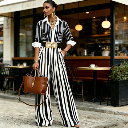 Gestreiftes Shirt & weite Hose im Set – bequem & stilvoll für den Alltag