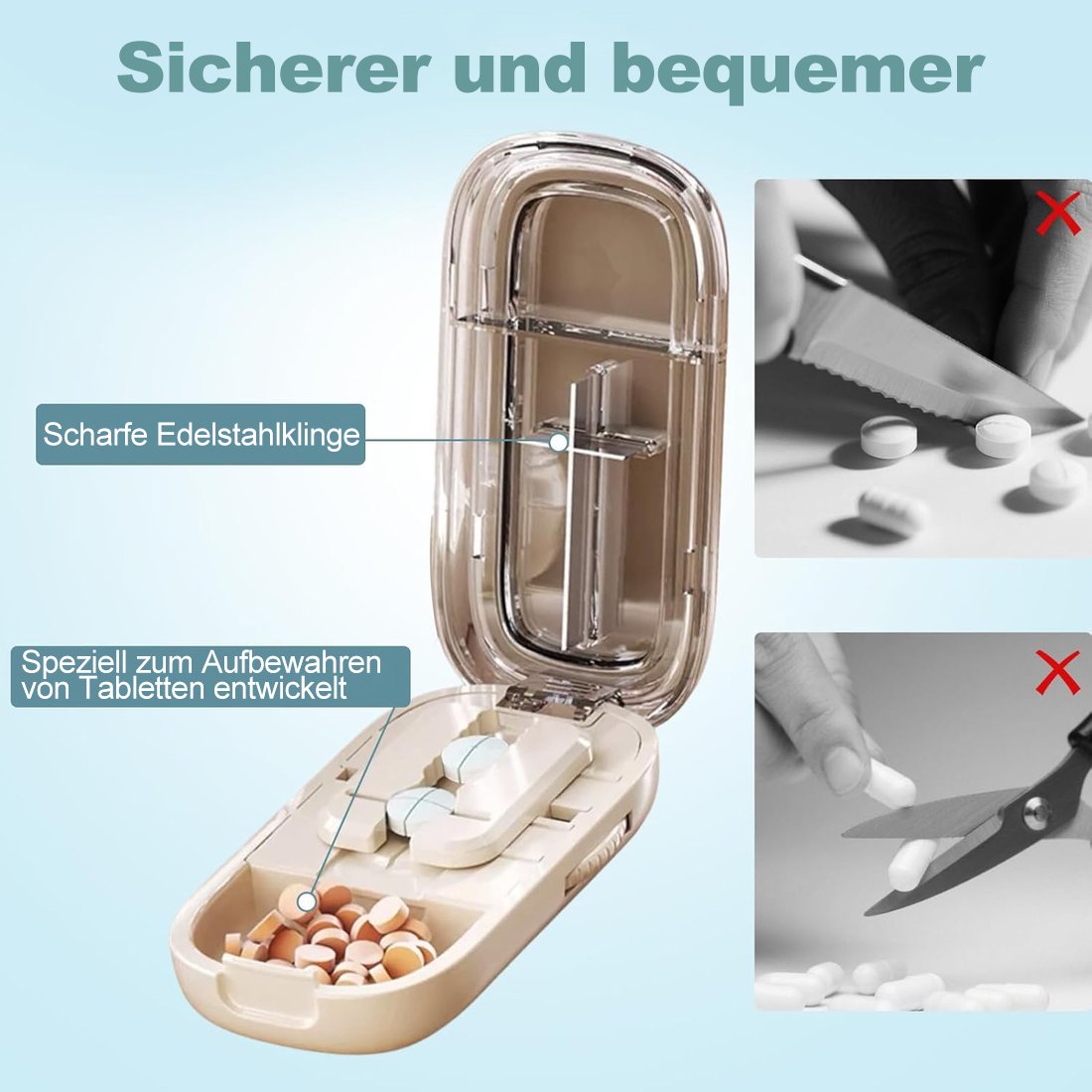 ⏳Begrenzte Zeit 50% Rabatt💥Hygienischer Reise-Pillenschneider – Kompakt für unterwegs, einfach zu reinigen & zu bedienen 🧳✨