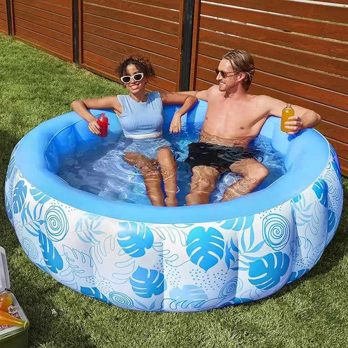 Sloosh XL Aufblasbarer Sonnenbad-Pool-Liegestuhl mit Becherhalter, 178x117cm Extra Große Pool-Schwimmliege für Erwachsene mit Kopfkissen, 4-in-1 Sonnenbadewanne Floatie, Schwimmbett-Liege für Wasser, aufblasbares Sofa Schwimmen