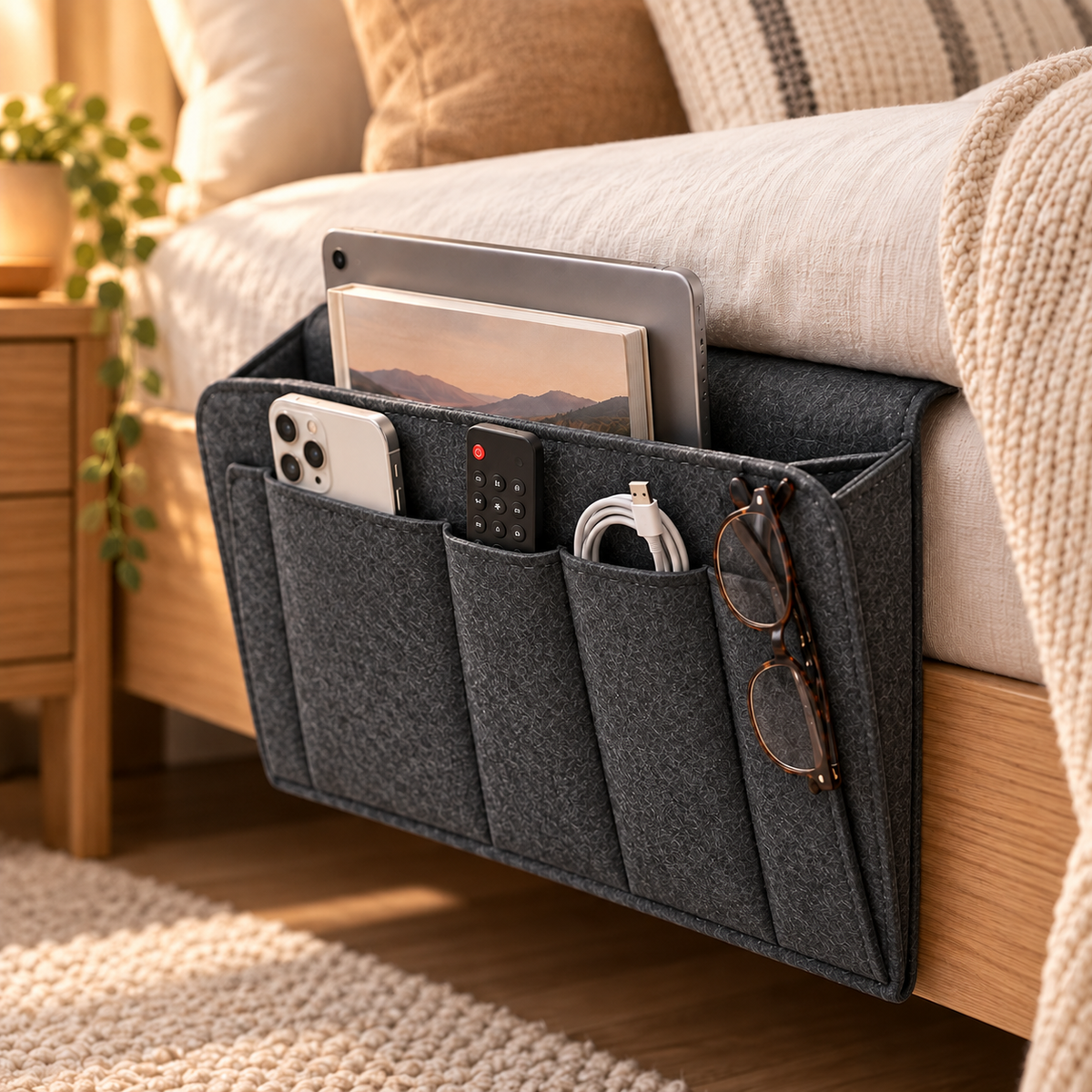 ⚡ Nur online gültige Rabatte 💰 Werkzeugfreier Bettseitiger Organizer – Einschubtasche für das Bett zur einfachen Aufbewahrung