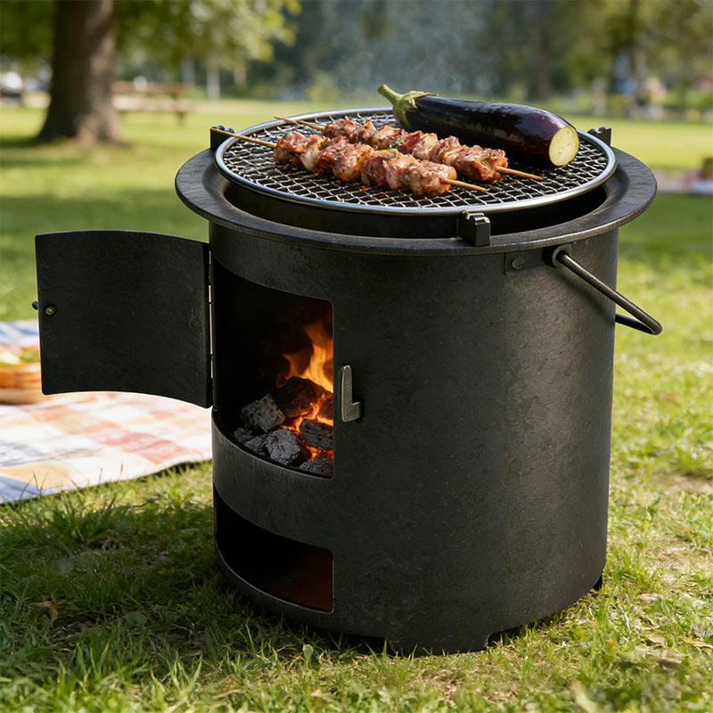 🏕️ 50 % RABATT 🔥 Tragbarer Holz-Kohle Ofen, multifunktional zum Campen, Grillen und Heizen