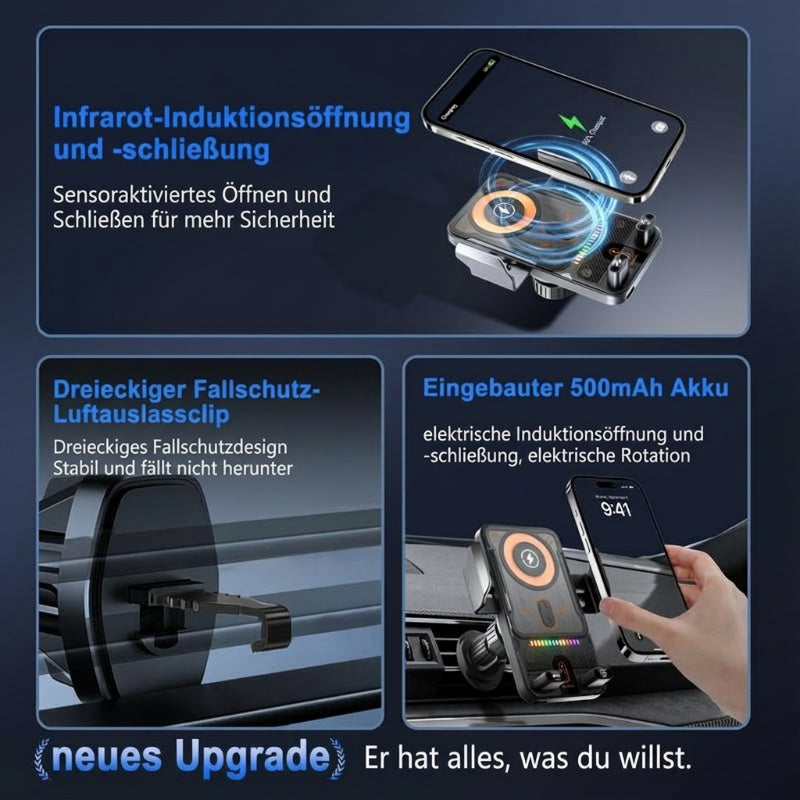 📢📢53 % Rabatt!! ⏰Intelligenter 2-in-1-Autotelefonhalter mit automatischer Drehfunktion und kabellosem Ladegerät⚡