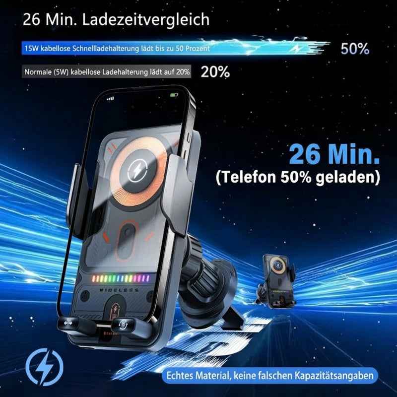 📢📢53 % Rabatt!! ⏰Intelligenter 2-in-1-Autotelefonhalter mit automatischer Drehfunktion und kabellosem Ladegerät⚡