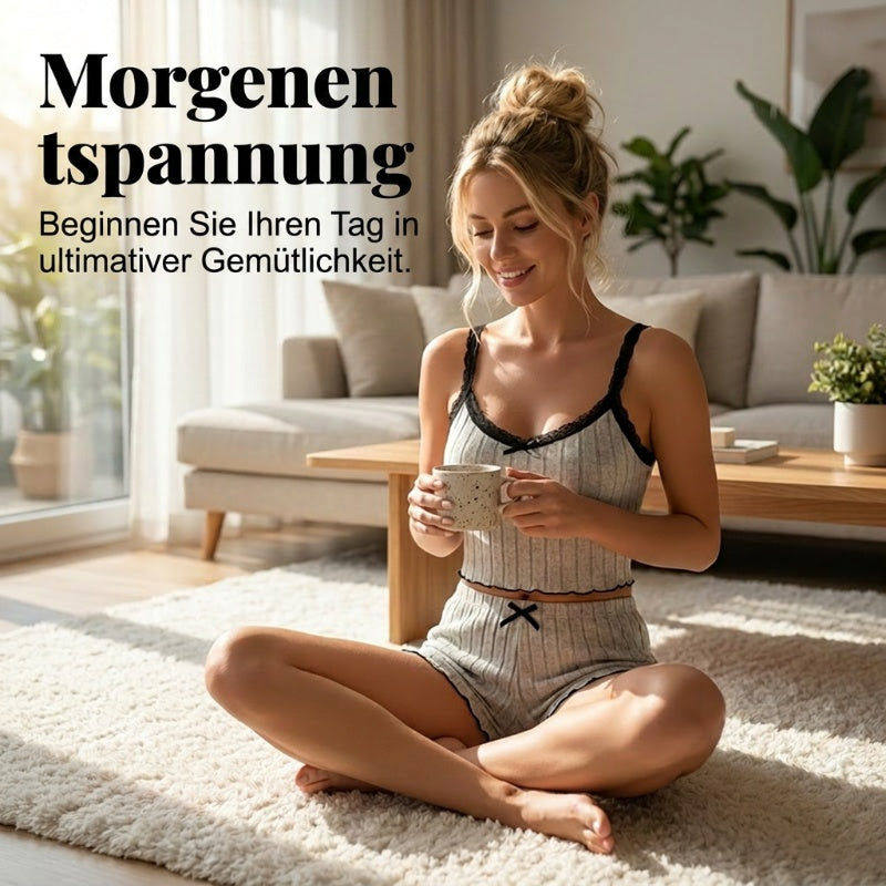 🛌✨ 50% RABATT! Damen Pyjama-Set aus Strick: Geripptes Top und Shorts – Weich, bequem & perfekt für erholsame Nächte 🌙