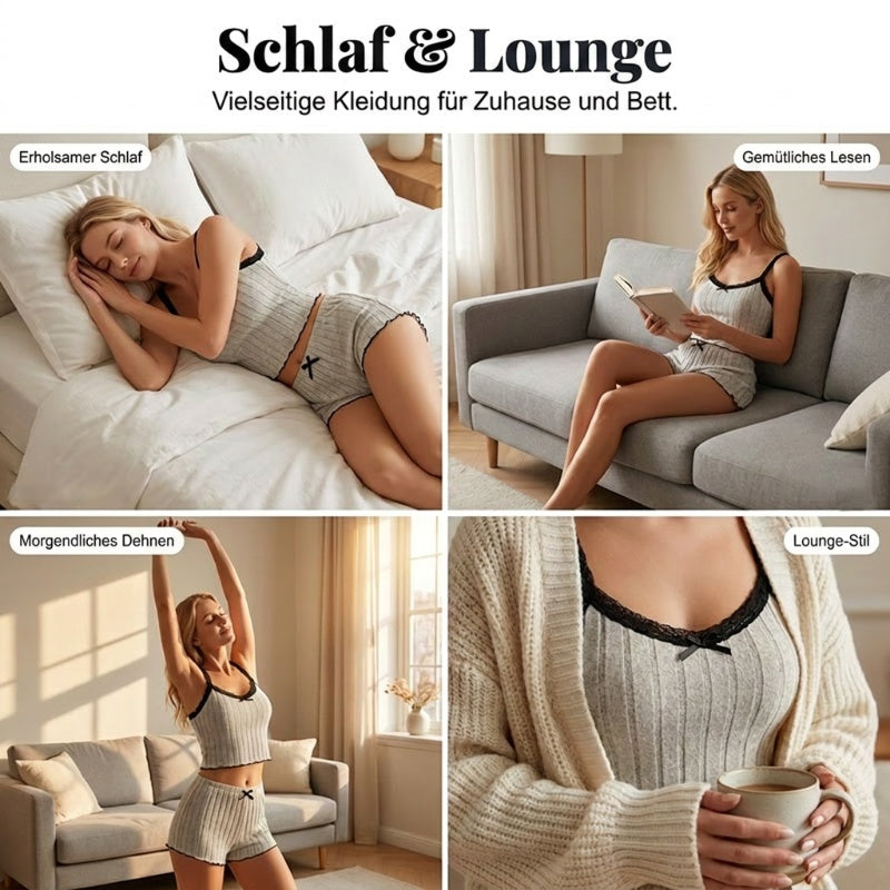 🛌✨ 50% RABATT! Damen Pyjama-Set aus Strick: Geripptes Top und Shorts – Weich, bequem & perfekt für erholsame Nächte 🌙
