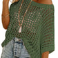 💥Womens Summer Scoop Neck ShortSleeve Sweater Casual Crochet Hollow Out Knit Top