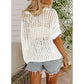 💥Womens Summer Scoop Neck ShortSleeve Sweater Casual Crochet Hollow Out Knit Top