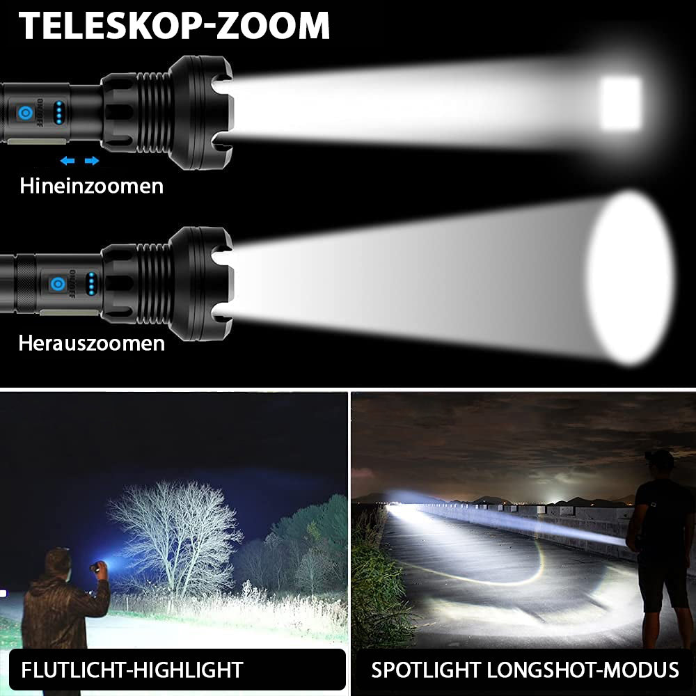 🔦50 % Rabatt! 🎉 Wiederaufladbare Taschenlampe mit 90.000 Lumen – Extrem hell, wasserdicht und mit langer Akkulaufzeit 📦