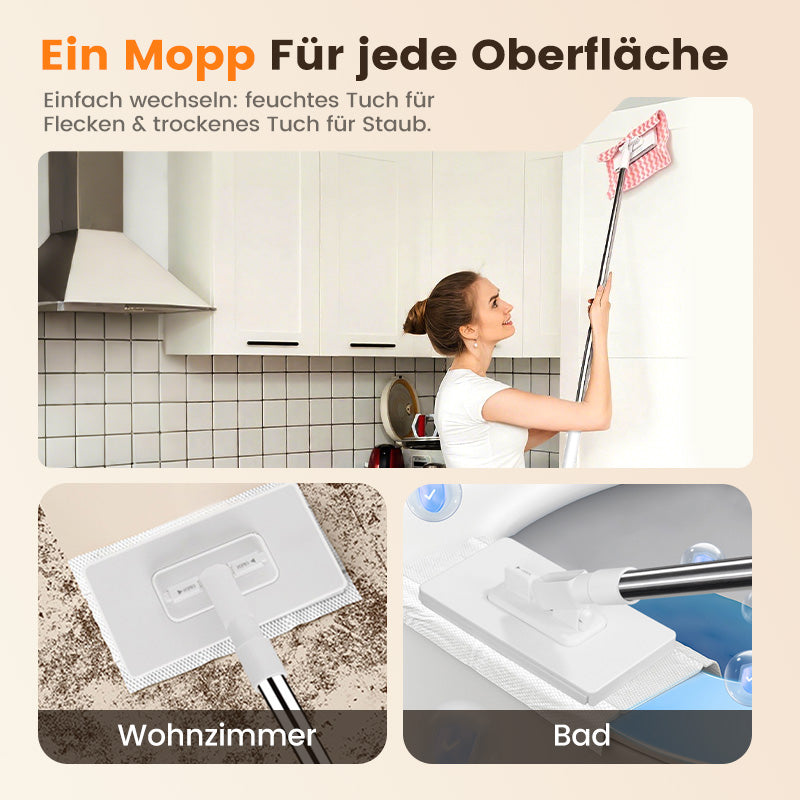 🎁Begrenzte Stückzahl 50% Rabatt🧹✨ Einweg-Staubmopp mit 4 wiederverwendbaren Bezügen – Praktisch und effektiv 💥🌟