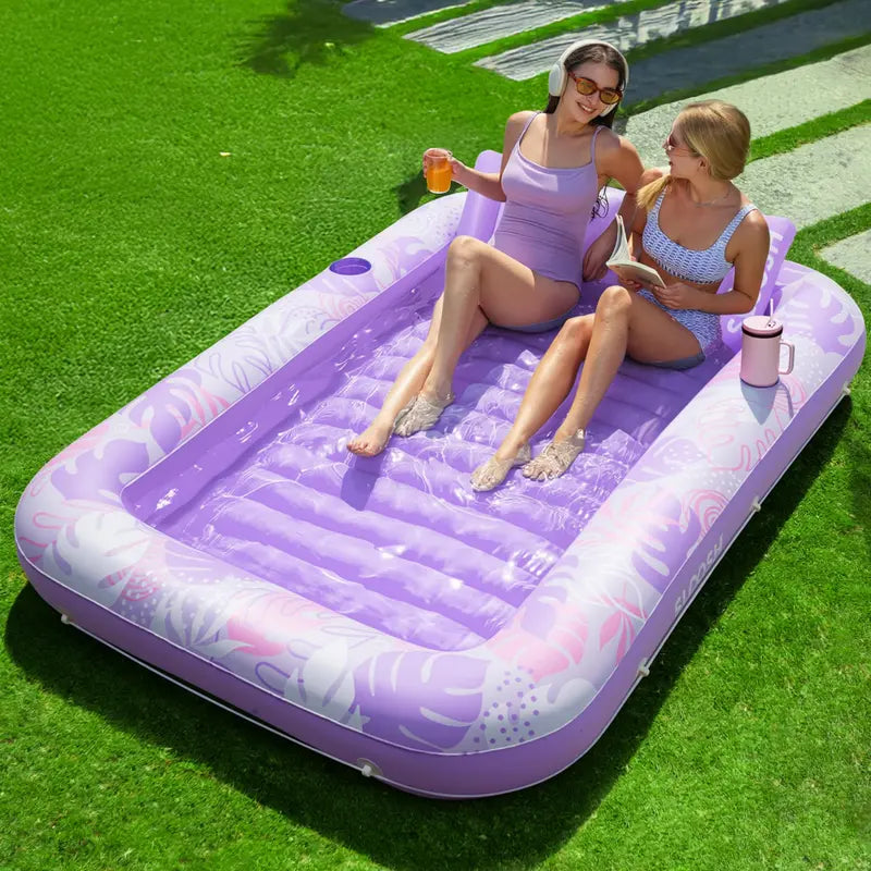 Sloosh XL Aufblasbarer Sonnenbad-Pool-Liegestuhl mit Becherhalter, 178x117cm Extra Große Pool-Schwimmliege für Erwachsene mit Kopfkissen, 4-in-1 Sonnenbadewanne Floatie, Schwimmbett-Liege für Wasser, aufblasbares Sofa Schwimmen