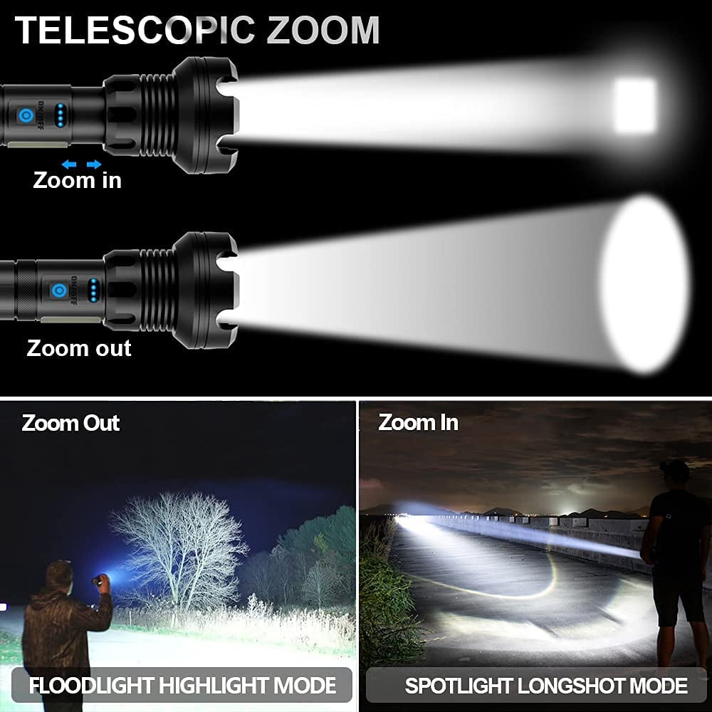 ✨ 20000 Lumen Taktische LED-Taschenlampe – 3 Jahre Garantie, wiederaufladbar & als Powerbank nutzbar! ⚡🔦