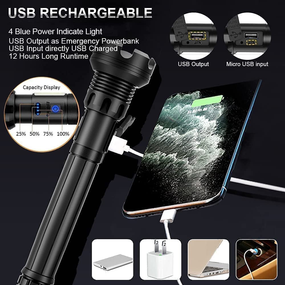 ✨ 20000 Lumen Taktische LED-Taschenlampe – 3 Jahre Garantie, wiederaufladbar & als Powerbank nutzbar! ⚡🔦