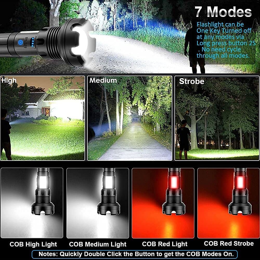 ✨ 20000 Lumen Taktische LED-Taschenlampe – 3 Jahre Garantie, wiederaufladbar & als Powerbank nutzbar! ⚡🔦
