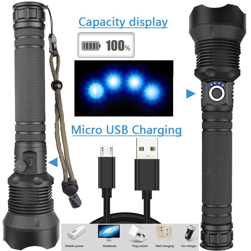 ✨ 20000 Lumen Taktische LED-Taschenlampe – 3 Jahre Garantie, wiederaufladbar & als Powerbank nutzbar! ⚡🔦