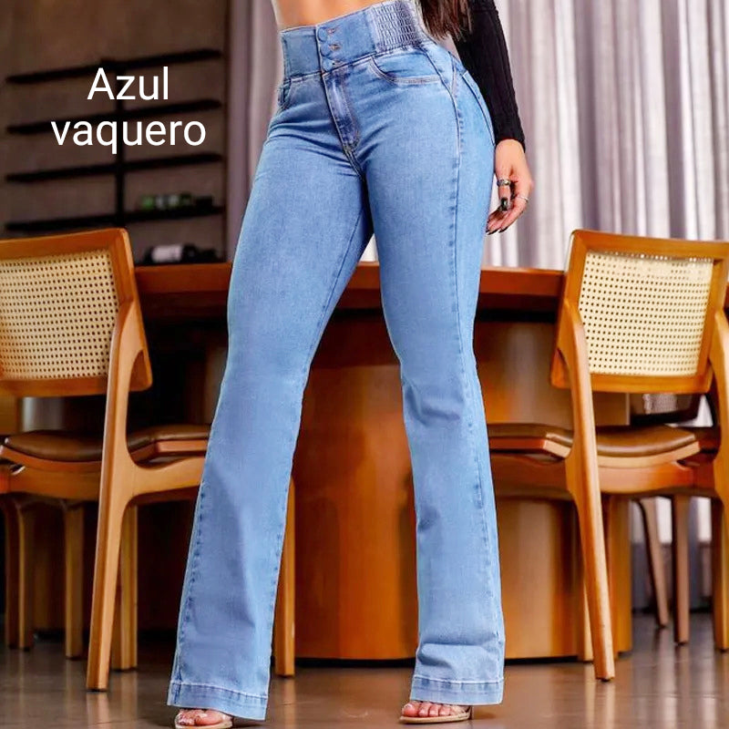 👖💕 Stretch-Schlagjeans mit hohem Bund – Perfekt für den Frühling! ✨ Bequem, schlank, nachhaltig 👖 Ideal für Alltag & Freizeit.