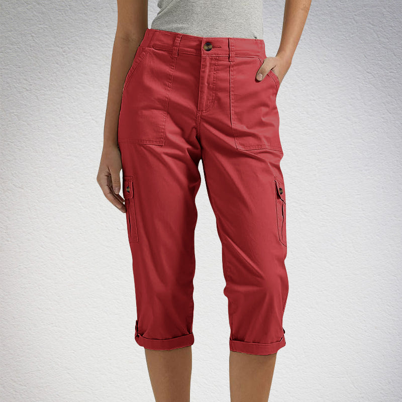 🌸 Capri Cargohose mit Taille und Falten unten und mehreren Taschen