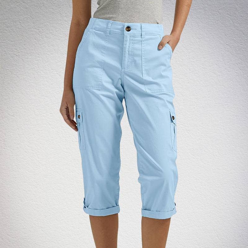 🌸 Capri Cargohose mit Taille und Falten unten und mehreren Taschen