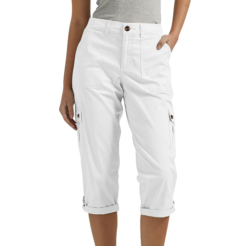 🌸 Capri Cargohose mit Taille und Falten unten und mehreren Taschen