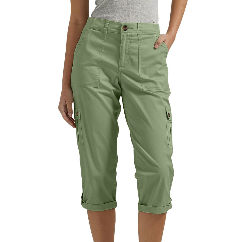 🌸 Capri Cargohose mit Taille und Falten unten und mehreren Taschen