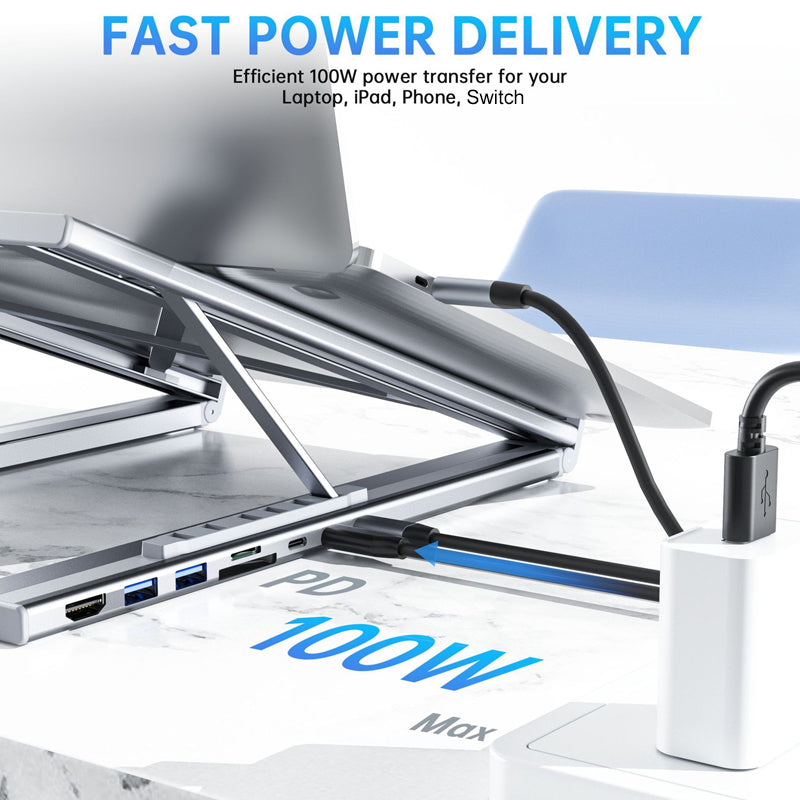 💻 50% RABATT! ⚡ 2-in-1 USB-C Dockingstation & Laptopständer – 8 Ports, 4K HDMI & Höhenverstellbar für Mehr Produktivität 🖥️