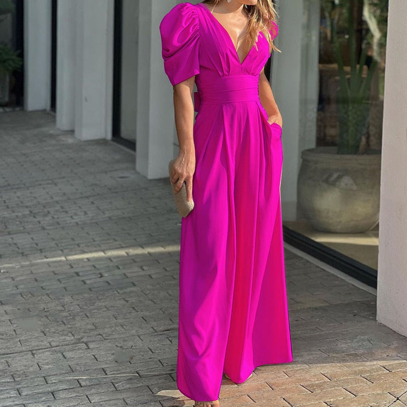 🌸✨ Damen Jumpsuits mit tiefem V-Ausschnitt & weitem Bein 💃