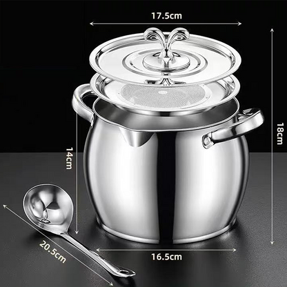 Stainless Steel Lard Container with Lid and Strainer